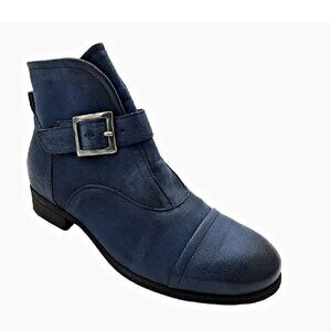 Miz Mooz Navy Leather Buckled Ankle Boots, Siggy River Boots - NIB